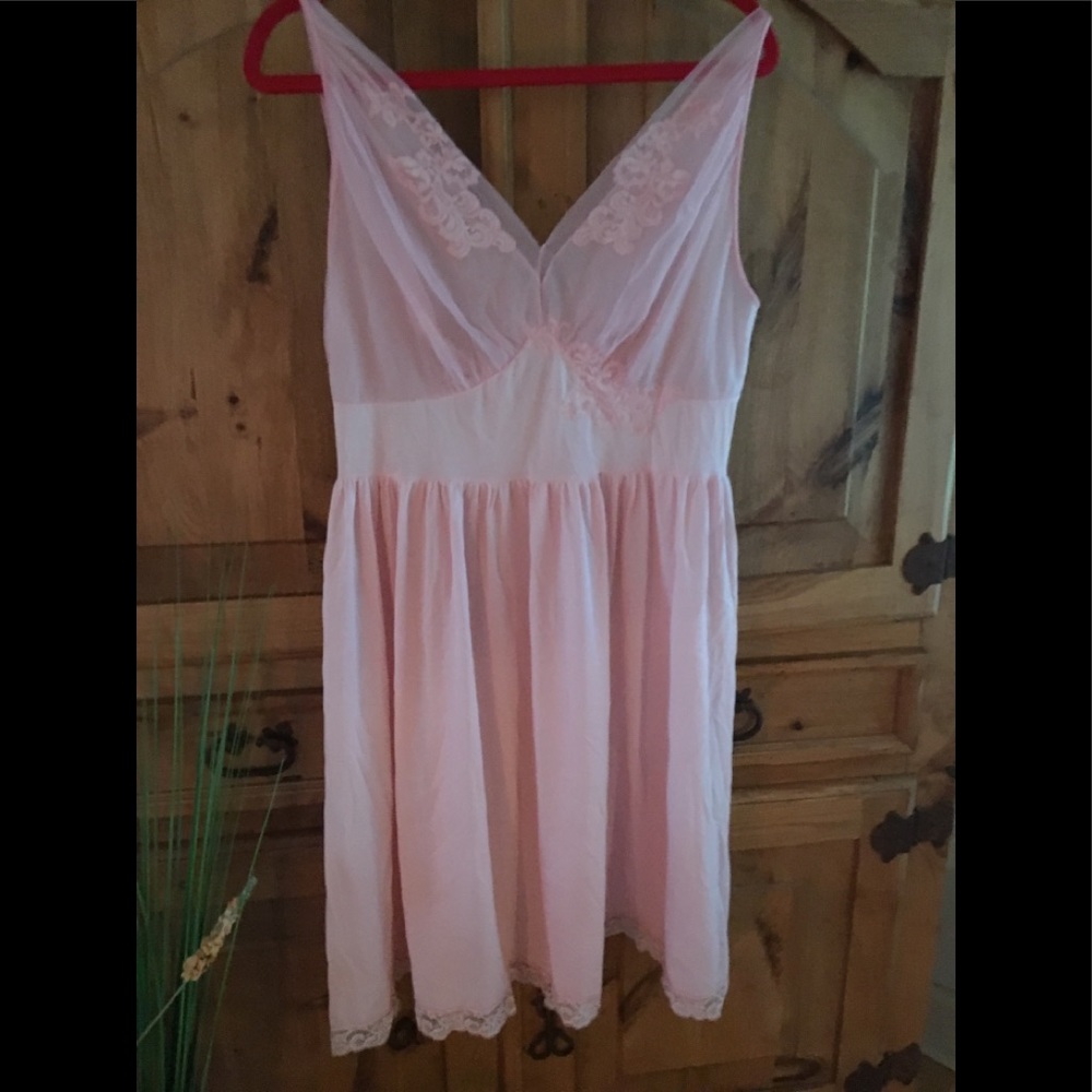 Vintage pink lace slip or negligee. Lace details.